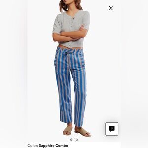 Free People Marielle Striped Cropped Pants, Sapphire Combo, NWOT